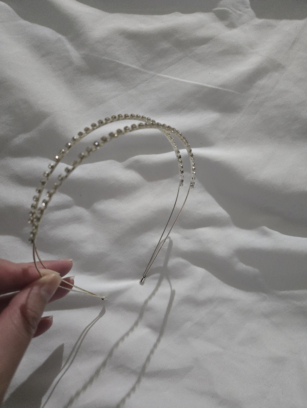 2-piece Rhinestone Double And Single Headband - Silver - Picture 3 of 6